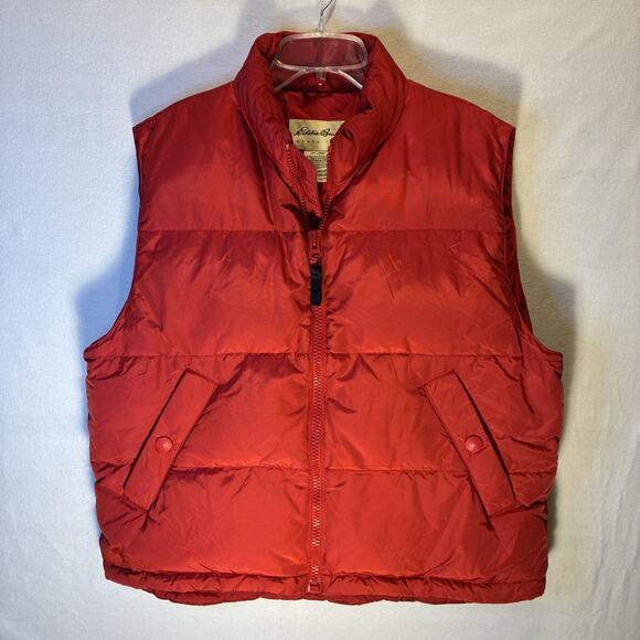 Eddie Bauer Premium Goose Down Vest Jacket Quilted Red Women L Outdoor Preppy - Picture 1 of 14